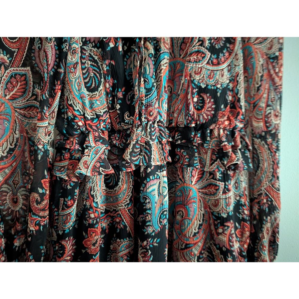 BR x Olivia Palermo Silk Paisley Hi-Low Maxi Dress Black Teal Orange XS - Picture 10 of 16